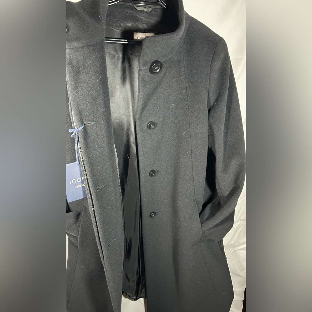 NWT! Cinzia Rocca Icons Wool/ Cashmere Coat With Stand up Collar Black size 12 - Picture 5 of 12